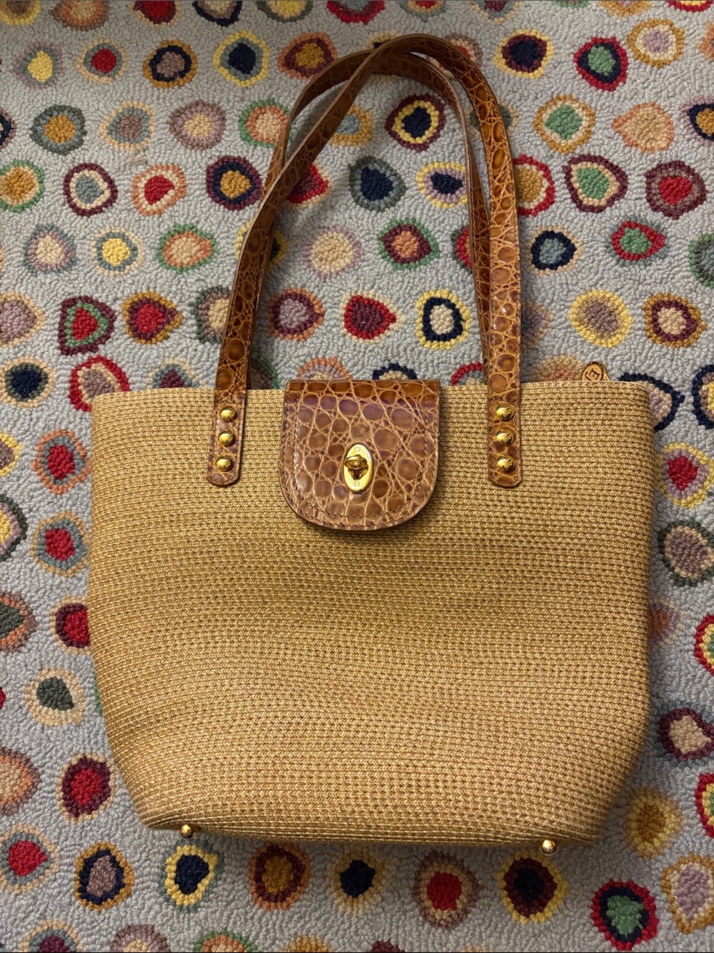Eric Javits New York Squishee Croc-Trim Woven Tote